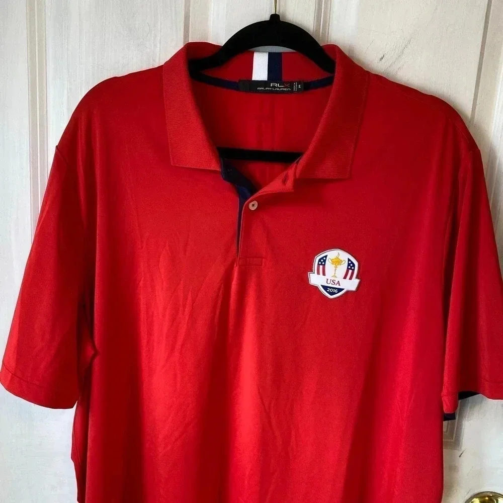 RLX Ralph Lauren Rider Cup 2016 USA Polo Red Shirt Men Size XL Sport Stretchy